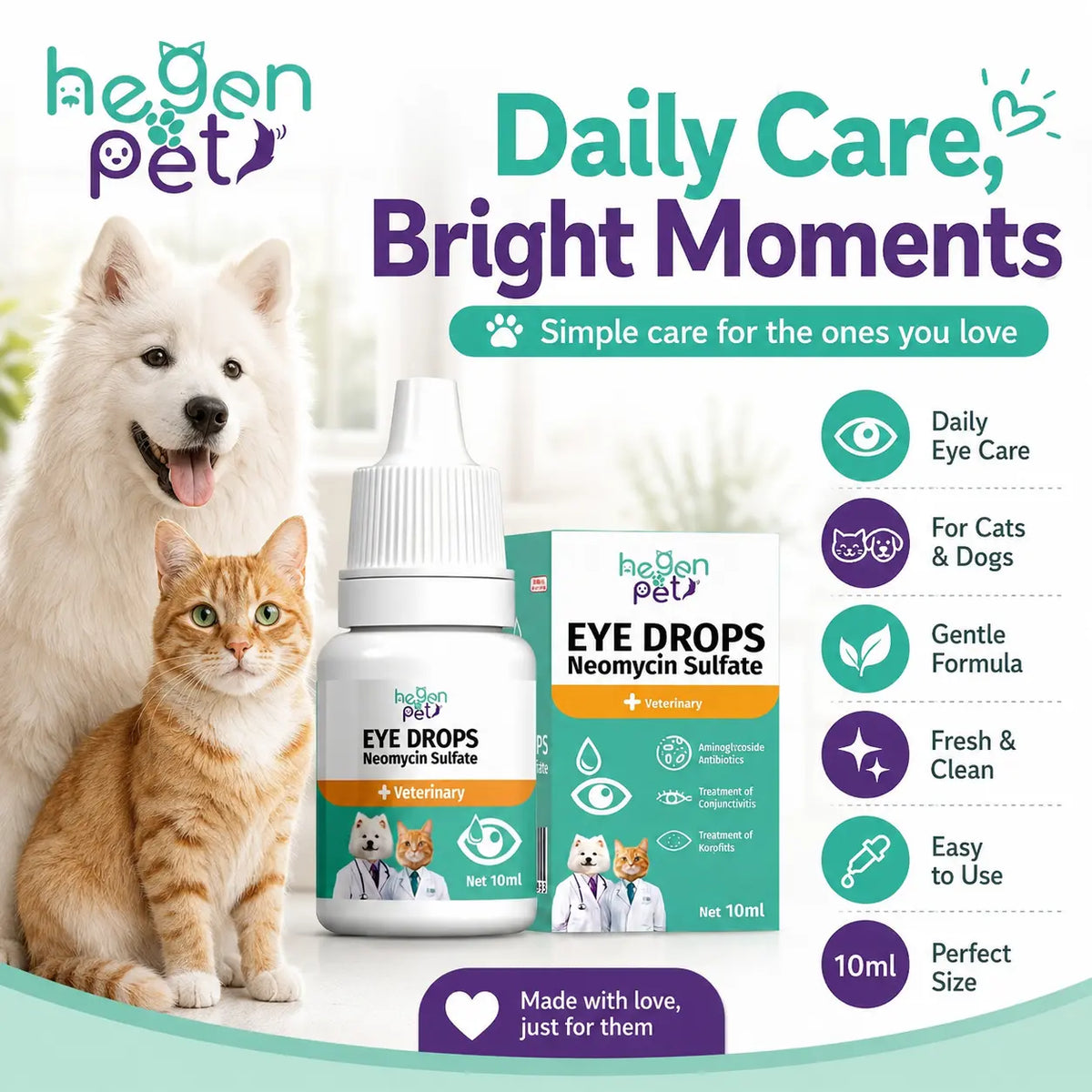 Hegenpet Advanced Eye Hygiene Solution | Gentle Cleansing Drops for Dogs & Cats | 10Ml#Summervibes #Petlovers Neomycin Sulfate Eye Care