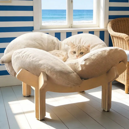 With Soft Cushion Three-Color Wooden High Leg Cat Bed - Comfortable Pet Sofa, Ideal for Cats and Small Dogs, Includes Hardware T