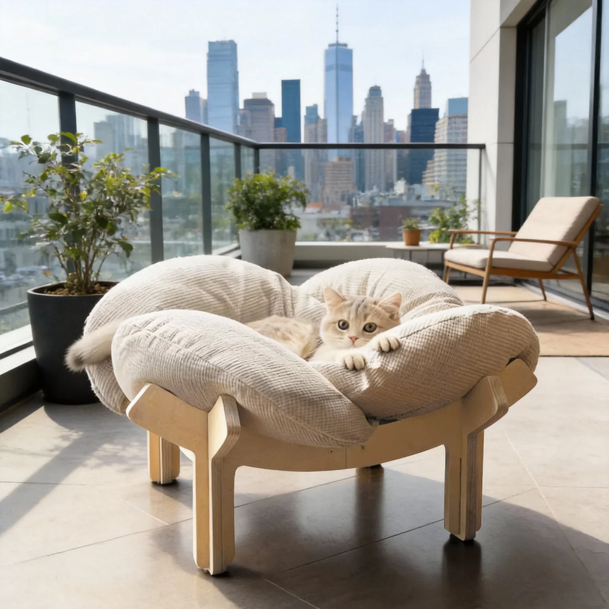 With Soft Cushion Three-Color Wooden High Leg Cat Bed - Comfortable Pet Sofa, Ideal for Cats and Small Dogs, Includes Hardware T