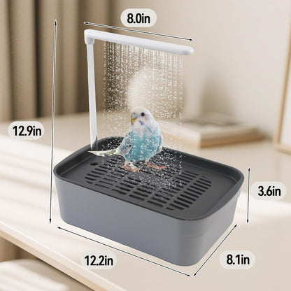Automatic Bird Bath Shower for Cage,Parrot Bath Box with Pump,Parakeet Bathtub Electric Fountain Circulating Water Contains USB Power Plug for Cockatiel Lovebird Conure Budgie(Gray)