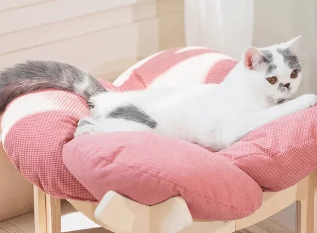 With Soft Cushion Three-Color Wooden High Leg Cat Bed - Comfortable Pet Sofa, Ideal for Cats and Small Dogs, Includes Hardware T