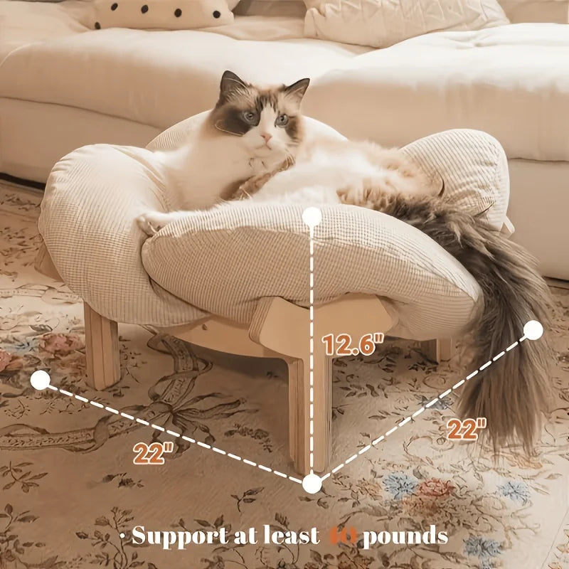 With Soft Cushion Three-Color Wooden High Leg Cat Bed - Comfortable Pet Sofa, Ideal for Cats and Small Dogs, Includes Hardware T