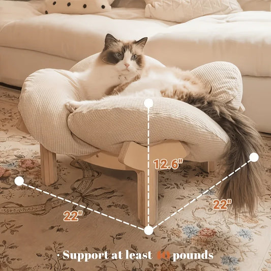 With Soft Cushion Three-Color Wooden High Leg Cat Bed - Comfortable Pet Sofa, Ideal for Cats and Small Dogs, Includes Hardware T