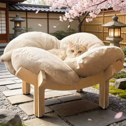 With Soft Cushion Three-Color Wooden High Leg Cat Bed - Comfortable Pet Sofa, Ideal for Cats and Small Dogs, Includes Hardware T