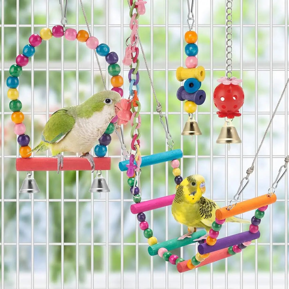 Bird Parrot Toys Set, Hanging Swing, Hammock, Ladder & Chewing Toys, Bird Cage Colorful Toys, Supplies, Suitable for Various Parrots
