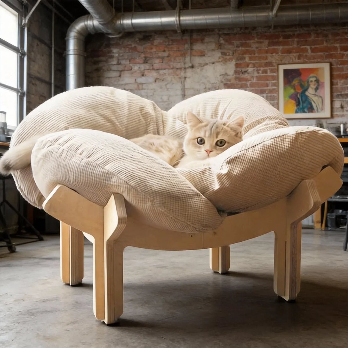 With Soft Cushion Three-Color Wooden High Leg Cat Bed - Comfortable Pet Sofa, Ideal for Cats and Small Dogs, Includes Hardware T