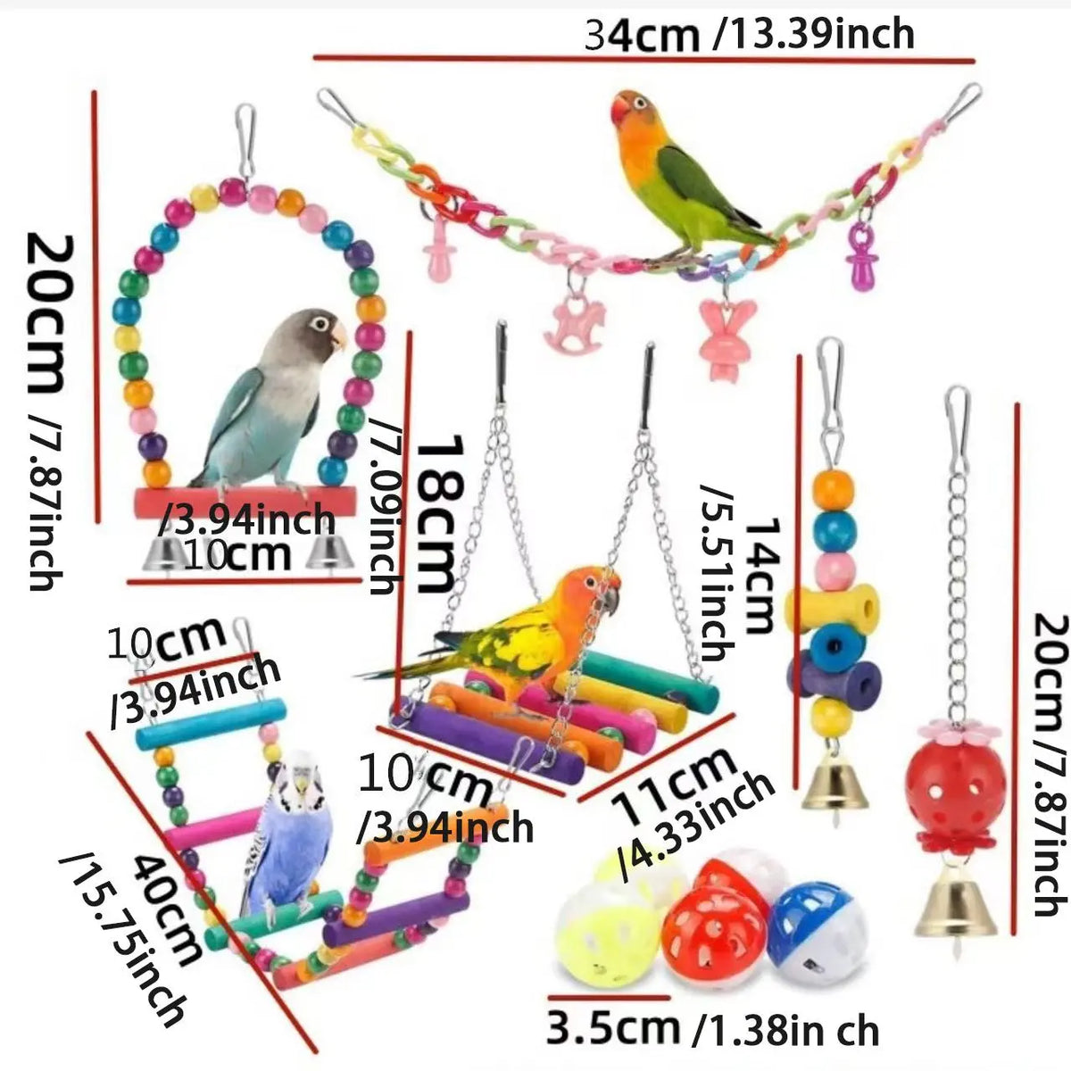 Bird Parrot Toys Set, Hanging Swing, Hammock, Ladder & Chewing Toys, Bird Cage Colorful Toys, Supplies, Suitable for Various Parrots