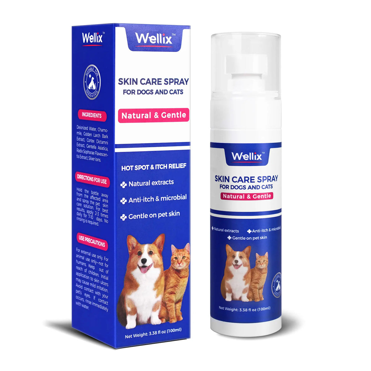 Wellix Hot Spot & Itch Relief Spray for Dogs & Cats - Natural & Gentle Plant-Based Itch Relief Mist, 80Ml Pet Skin Care Spray，#Sohochic