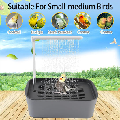 Automatic Bird Bath Shower for Cage,Parrot Bath Box with Pump,Parakeet Bathtub Electric Fountain Circulating Water Contains USB Power Plug for Cockatiel Lovebird Conure Budgie(Gray)