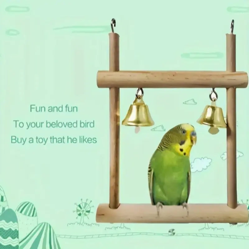 Parrot Chew Toy Set (8/9 Pieces), Recycled Wood Perch Swing with Bell, Hanging Bird Cage Accessories for Small Parrots, Bird Perches for Cage