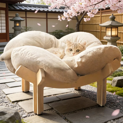 With Soft Cushion Three-Color Wooden High Leg Cat Bed - Comfortable Pet Sofa, Ideal for Cats and Small Dogs, Includes Hardware T