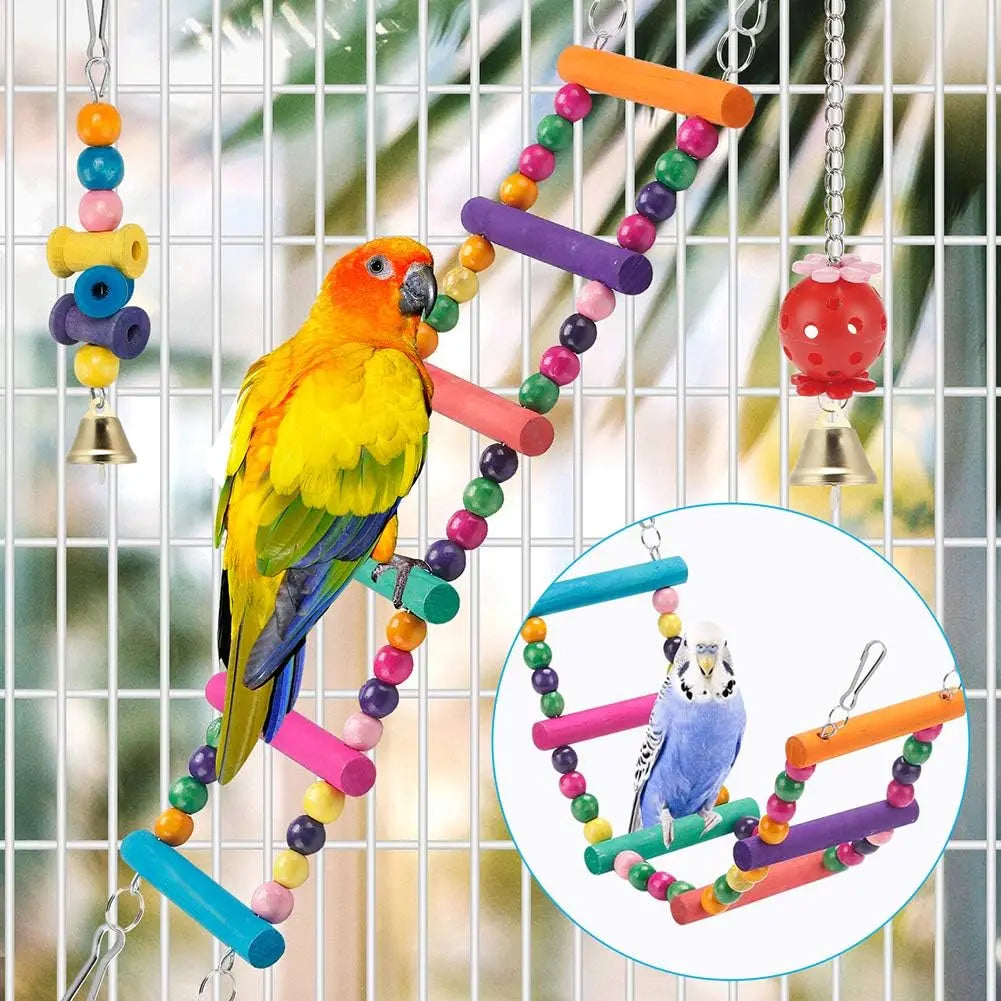 Bird Parrot Toys Set, Hanging Swing, Hammock, Ladder & Chewing Toys, Bird Cage Colorful Toys, Supplies, Suitable for Various Parrots