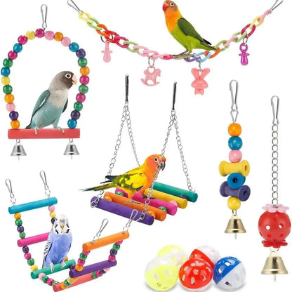 Bird Parrot Toys Set, Hanging Swing, Hammock, Ladder & Chewing Toys, Bird Cage Colorful Toys, Supplies, Suitable for Various Parrots