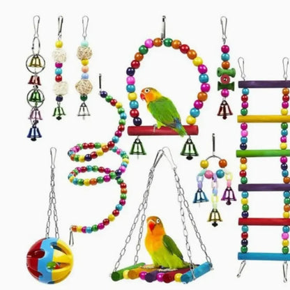 Bird Parrot Toys Set, Hanging Swing, Hammock, Ladder & Chewing Toys, Bird Cage Colorful Toys, Supplies, Suitable for Various Parrots