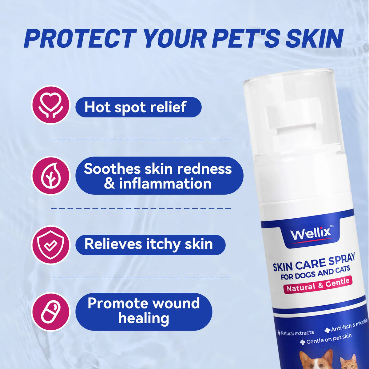 Wellix Hot Spot & Itch Relief Spray for Dogs & Cats - Natural & Gentle Plant-Based Itch Relief Mist, 80Ml Pet Skin Care Spray，#Sohochic
