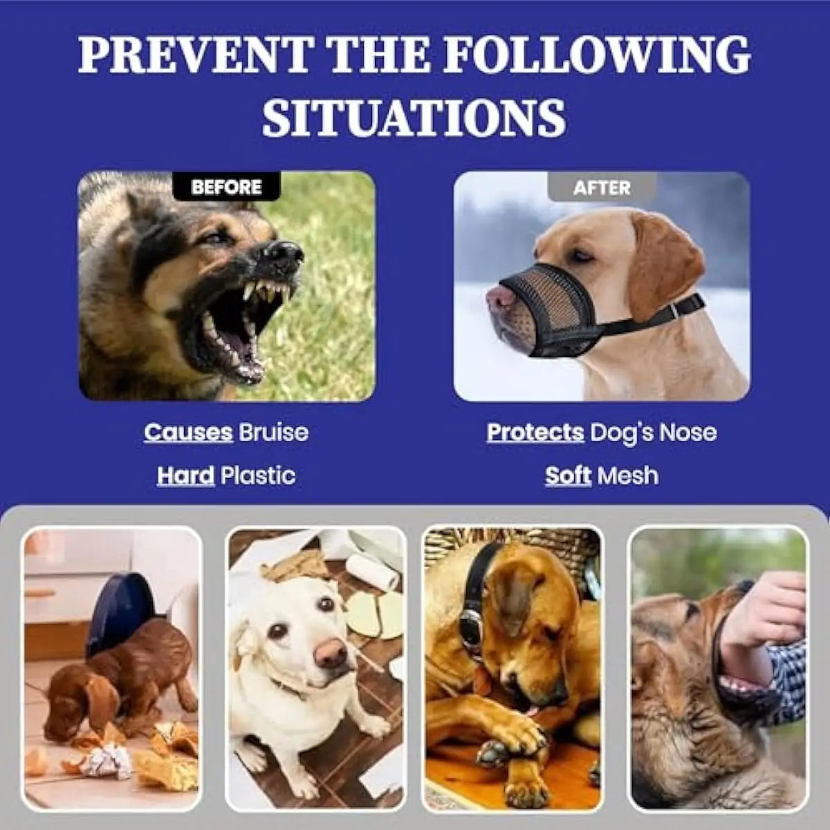 #Backtoschool Dog Muzzle for Varies Dogs - Air Mesh Muzzle for Varies Sized Dog | Adjustable No Bark Dogs Muzzles for Scavenging Licking & Chewing | Prevent Biting |