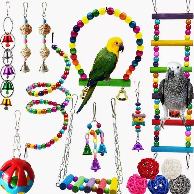 Bird Parrot Toys Set, Hanging Swing, Hammock, Ladder & Chewing Toys, Bird Cage Colorful Toys, Supplies, Suitable for Various Parrots