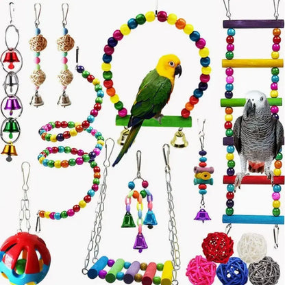 Bird Parrot Toys Set, Hanging Swing, Hammock, Ladder & Chewing Toys, Bird Cage Colorful Toys, Supplies, Suitable for Various Parrots