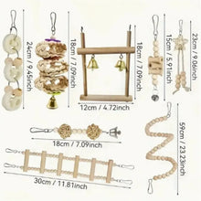 Parrot Chew Toy Set (8/9 Pieces), Recycled Wood Perch Swing with Bell, Hanging Bird Cage Accessories for Small Parrots, Bird Perches for Cage