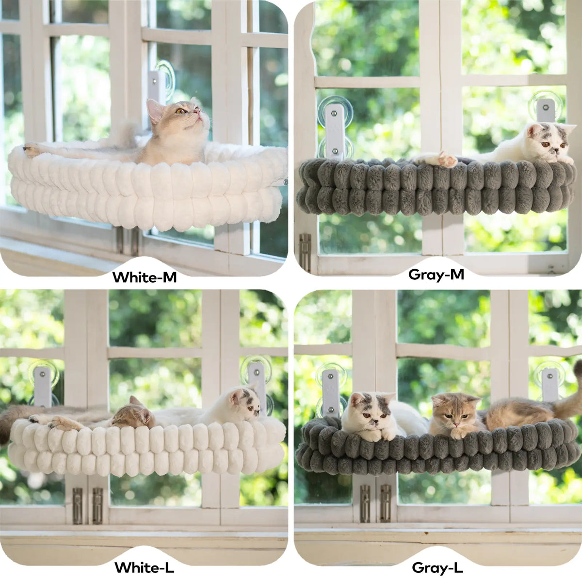 Folding Cat Hammock for Window - Cordless, Machine Washable Bed, Robust Metal Frame, Strong Suction Cups，Cat Window Perch for Cats and Small Dogs