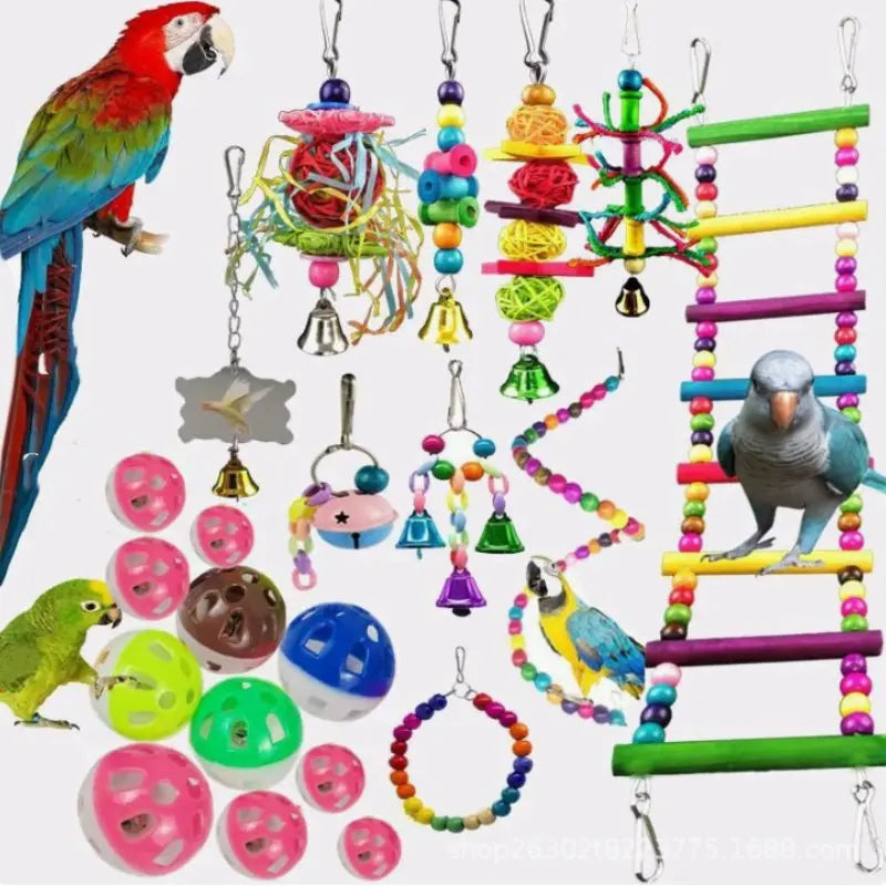 Bird Parrot Toys Set, Hanging Swing, Hammock, Ladder & Chewing Toys, Bird Cage Colorful Toys, Supplies, Suitable for Various Parrots